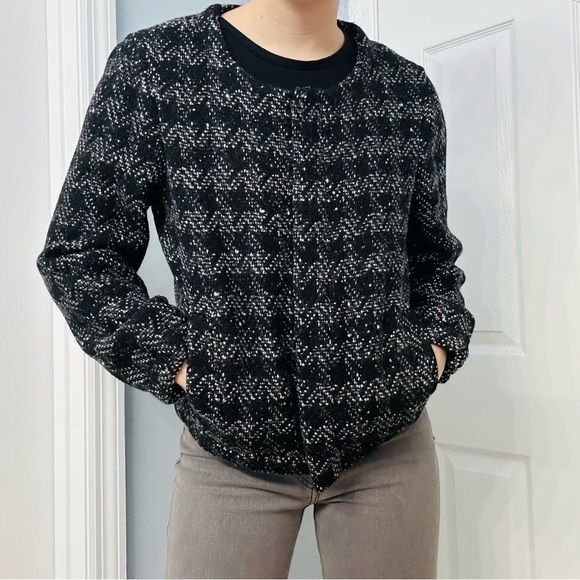 J. Crew Jacket Zip Up Houndstooth Black Preppy Academia Fall Wool Size 8 Medium - Picture 1 of 6